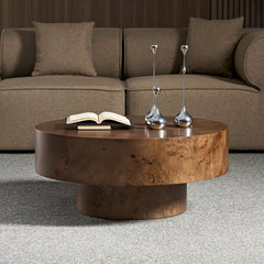 31.49'' Burl Wood Veneer Coffee table and Sturdy Pedestal for Living Room Office Apartment Walnut