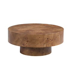 31.49'' Burl Wood Veneer Coffee table and Sturdy Pedestal for Living Room Office Apartment Walnut