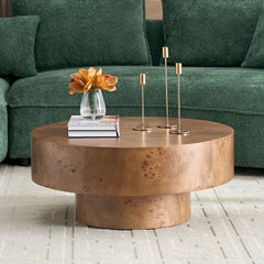31.49'' Burl Wood Veneer Coffee table and Sturdy Pedestal for Living Room Office Apartment Walnut