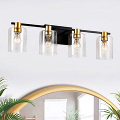 4-Light Bathroom Light Fixtures((Does Not Include Light Bulbs), Modern Vanity Lights with Glass Shade, Vintage Light Fixture Bathroom Over Mirror Wall Lights for Kitchen Dinning Room Bedroom Hallway