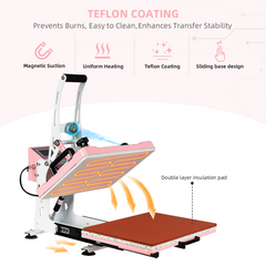12 x 15" Semi-automatic Heat Press Machine With Auto Open and Slide-out base(Not suitable for sublimation)