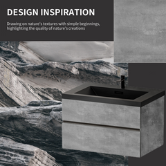 36" Floating Bathroom Vanity with Sink, Wall-Mounted Storage Cabinet with Black Quartz Sand Top Basin and Soft Close Drawers Fully Assembled, EDI-Series Cement Grey 24V12-36GR-W1920P385529
