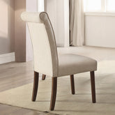 Beige Linen and Walnut Side Chair with Tufted Back (Set of 2)
