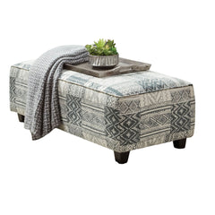 Transitional Style Soft Upholstery Ottoman With Welt Trim Double Gel Foam Soft Woven Fabric Tribal Multi
