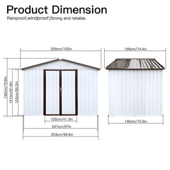 Metal garden sheds 8ftx6ft outdoor storage sheds white+offee