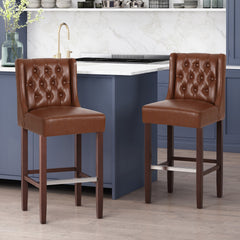 30.5 Inch Seat Height Bar Stool, Light Brown PU Upholstery with Back & Metal Footrest, Counter Stool for Kitchen Island