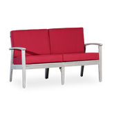 Eucalyptus Loveseat with Cushions, Silver Gray Finish, Burgundy Cushions