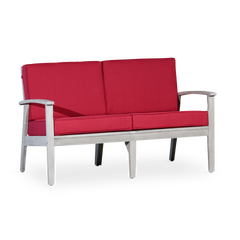 Eucalyptus Loveseat with Cushions, Silver Gray Finish, Burgundy Cushions