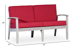 Eucalyptus Loveseat with Cushions, Silver Gray Finish, Burgundy Cushions