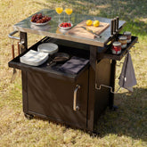 K&K 39.5" Outdoor Grill Cart with Storage Cabinet, Outdoor Bar Cart Pizza Oven Table with Wheels, Stainless Steel Top, Outdoor Kitchen Island with Spice & Paper Rack for BBQ, Waterproof Cover Included