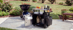 K&K 39.5" Outdoor Grill Cart with Storage Cabinet, Outdoor Bar Cart Pizza Oven Table with Wheels, Stainless Steel Top, Outdoor Kitchen Island with Spice & Paper Rack for BBQ, Waterproof Cover Included