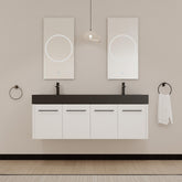 60 Inch Wall-Mounted Bathroom Vanity with Sink, Thick Edged Double Black Resin Sink, KD-Package