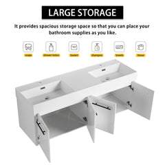 60 Inch Wall-Mounted Bathroom Vanity with Sink, Thick Edged Double Resin Sink, KD-Package