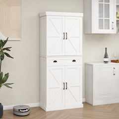 71" Kitchen Pantry Storage Cabinet with 4 Doors(2Doors with Racks),1 Drawer, 2 Adjustable Shelves, Freestanding Cupboard for Kitchen, Dining Room and Living Room-White