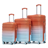 20"/24"/28" 3 pcs/set in PC Spinner Wheel Luggage, Carry on Suitcase, With Gradient Color and Combination Lock(Blue+Red)