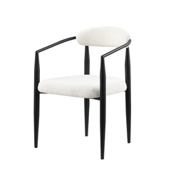 Woker Dining Chairs Set of 2, Mid-Century Modern Dining Chairs, Kitchen Dining Room Chairs, Round Boucle Backrest Sherpa Dining Chair with Black Metal Legs