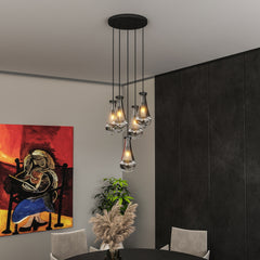 5 Light Cluster Pendant Lights, Black High Ceiling Chandeliers Adjustable, Living Room Pendant Light, Foyer Chandeliers, Stairwell Pendant Lighting, Bedroom Chandelier,E12 not including bulb