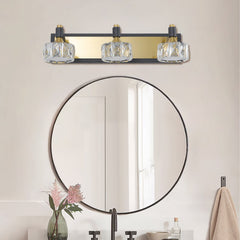 20" Modern Crystal Vanity Light with Black and Gold Finish – 3-Light Bathroom Wall Sconce, Elegant and Stylish Fixture for Bathroom, Bedroom, or Hallway