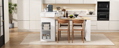 TREXM Extendable Dining Table with Folding Tabletop, Bar Table with Drawers and Power Outlet, Kitchen Island with Wheels and Hooks, Sideboard for Kitchen and Dining Room (Creamy White+Natural)