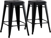 Backless Modern Light Weight Industrial Contemporary Rustic Vintage Costal Metal Bar Stools Without Back and 4 Leg Design (Set of 2) (24" Seat, Distressed Black)
