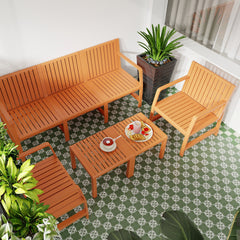 Holiday - 5-Piece Indoor/Outdoor Furniture Set - 3-Seater Sofa,2 Chairs & 2 Coffee Tables Waterproof PP Material- Easy Assembly Patio Conversation Set (Apricot Brown )