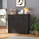 Farmhouse Black Double Tilt Out Trash Cabinet for 20 Gallon Trash Cans, Free Standing Recycling Cabinet with Hideaway Drawer, Barn Door Style Laundry Sorter Cabinet, Tilt Out Trash Cabinet for Kitchen