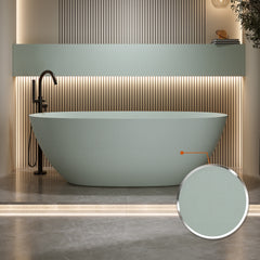 65'' Freestanding Bathtub Resin Stone Soaking Bathtub Solid Surface Modern Tubs with Overflow and Pop-up Drain