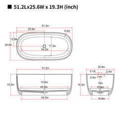51'' Freestanding Bathtub Resin Stone Soaking Bathtub Solid Surface Modern Tubs with Overflow and Pop-up Drain
