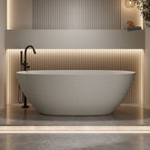 57'' Freestanding Bathtub Resin Stone Soaking Bathtub Solid Surface Modern Tubs with Overflow and Pop-up Drain