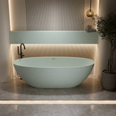 63'' Freestanding Bathtub Resin Stone Soaking Bathtub Solid Surface Modern Tubs with Overflow and Pop-up Drain