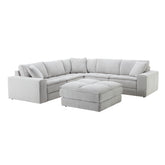 Breton Contemporary Fabric Tufted Modular Sectional Sofa with Ottoman, Oyster