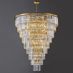 48-Inch Gold Tiered Crystal Tube Chandelier, 45-Light E12 Pendant with 580 Crystal Rods, Mirror-Polished Metal Frame, Adjustable 79" Chain, LED Bulbs Included