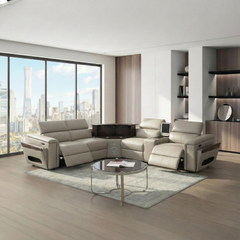Nova Modern Style Sectional with 1 Console (Fridge), Wedge with Bluetooth speaker, LED and Lifting wine cabinet - Gray
