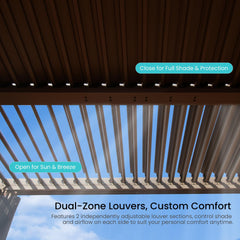 10x12 FT Outdoor Louvered Pergola with Adjustable Louvers-Brown