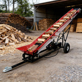 12-Inch Width PVC Belt Firewood Conveyor, 6.5HP 208cc Engine, 118 Inch / 9.8 FT. Max Height, Gasoline Powered Wood Conveyor Lifter Elevator, Red-Black Color