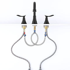 2-Handle 8 inch Widespread Bathroom Sink Faucet Matte Black Lavatory Faucet 3 Hole 360° Swivel Spout Vanity Sink Basin Faucets 3007B-MB