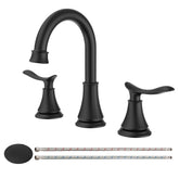 2-Handle 8 inch Widespread Bathroom Sink Faucet Matte Black Lavatory Faucet 3 Hole 360° Swivel Spout Vanity Sink Basin Faucets 3007B-MB
