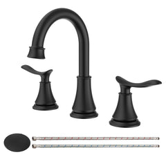 2-Handle 8 inch Widespread Bathroom Sink Faucet Matte Black Lavatory Faucet 3 Hole 360° Swivel Spout Vanity Sink Basin Faucets 3007B-MB