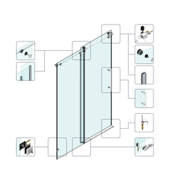 60*66"Fixed & Sliding Shower Door, Round Tube Hardware, Clear Glass Shower Door, 3/8″ (10mm) SGCC Tempered Glass, Stainless Steel
