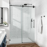 60*66"Fixed & Sliding Shower Door, Round Tube Hardware, Clear Glass Shower Door, 3/8″ (10mm) SGCC Tempered Glass, Stainless Steel