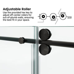 60*66"Fixed & Sliding Shower Door, Round Tube Hardware, Clear Glass Shower Door, 3/8″ (10mm) SGCC Tempered Glass, Stainless Steel