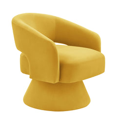 Modern Swivel Barrel Chair, Upholstered Velvet Round Accent Chairs,360 Degree Comfy Swivel Chair with Open Backrest, Single Chair Armchair for Living Room Bedroom, Homerest, Yellow