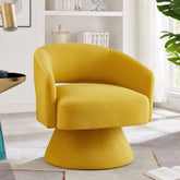 Modern Swivel Barrel Chair, Upholstered Velvet Round Accent Chairs,360 Degree Comfy Swivel Chair with Open Backrest, Single Chair Armchair for Living Room Bedroom, Homerest, Yellow
