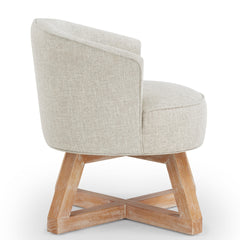 Swivel chair with cross-shaped wooden base,Lounge chair with solid wood legs, 360°freely Swivel chair , Classic linen Fabric for living room, bedroom, office, dresser -Light Gray