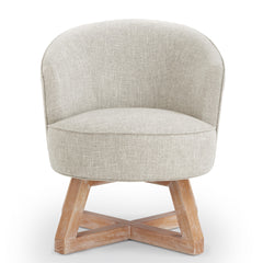 Swivel chair with cross-shaped wooden base,Lounge chair with solid wood legs, 360°freely Swivel chair , Classic linen Fabric for living room, bedroom, office, dresser -Light Gray