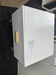 Modern White Nightstand with Drawer and Wood Legs, Minimalist Bedside Table with Handle for Bedroom, Living Room, Apartment