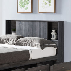 Twin Size Bookcase Headboard Stand Alone Two Sliding Doors Four Shelf Cubbies Spacer and dust panel Grey