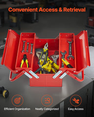 Tool Box 14-inch 2-Tier 3-Tray Folding Cantilever Toolbox with Handle Red