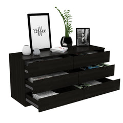 6 Drawer Double Dresser, Superior Top, Black