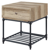 Oak and Sandy Black End Table with Slatted Lower Shelf